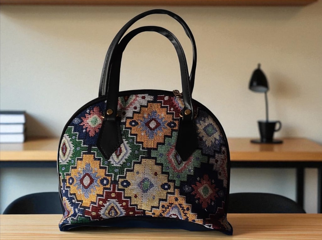 Ethnic Printed Handbag for Women | Designer Ladies Purse with Zip Closure