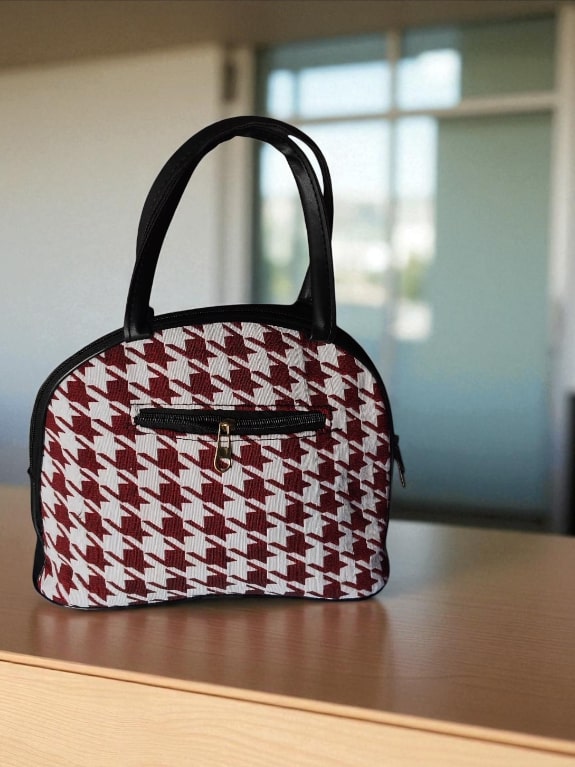 Red Ethnic Printed Handbag for Women | Designer Ladies Purse with Spacious Zip Pocket