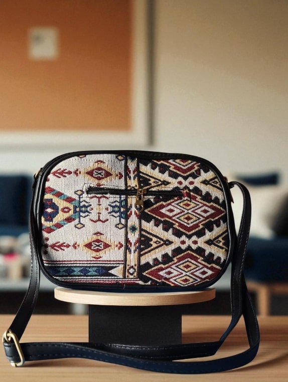 Stylish White Jacquard Printed Sling Bags for Women – Trendy & Spacious