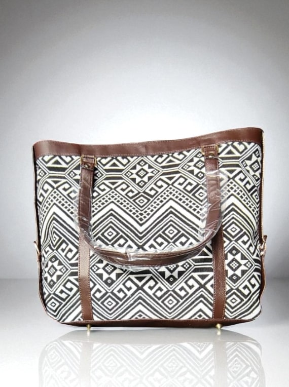 White Premium Jacquard Tote Bag for Women | Spacious Handbag with Trendy Ethnic & Geometric Design | Stylish Office, College & Travel Bag