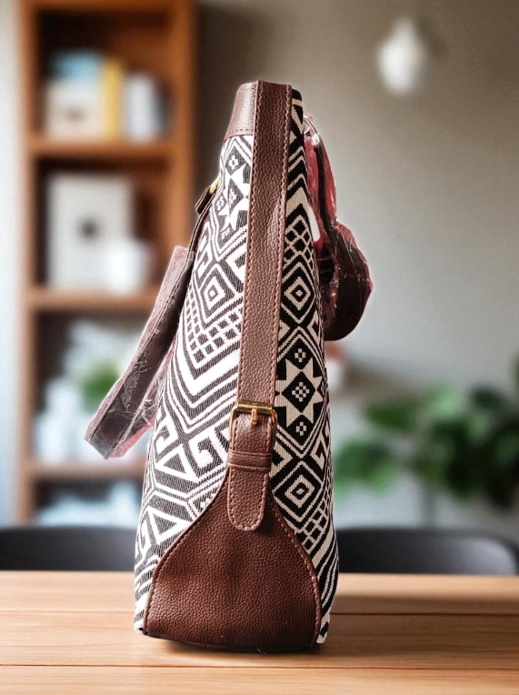White Premium Jacquard Tote Bag for Women | Spacious Handbag with Trendy Ethnic & Geometric Design | Stylish Office, College & Travel Bag