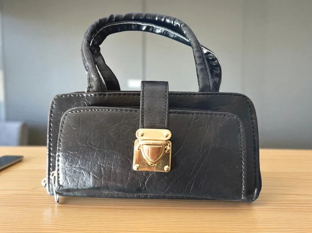 Stylish Black PU Leather Handbag for Women – Mini Top Handle Office & Casual Bag-Ledies hand bags-NONO & LULI-NONO & LULI