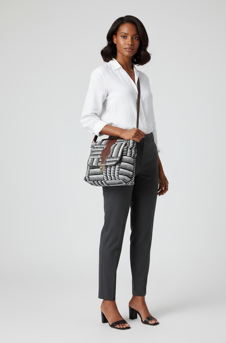 Trendy Black & White Geometric Sling Bag for Women | Stylish Fabric Crossbody Shoulder Bag | Premium Casual Handbag for Daily Use-Sling Bag-NONO & LULI-NONO & LULI