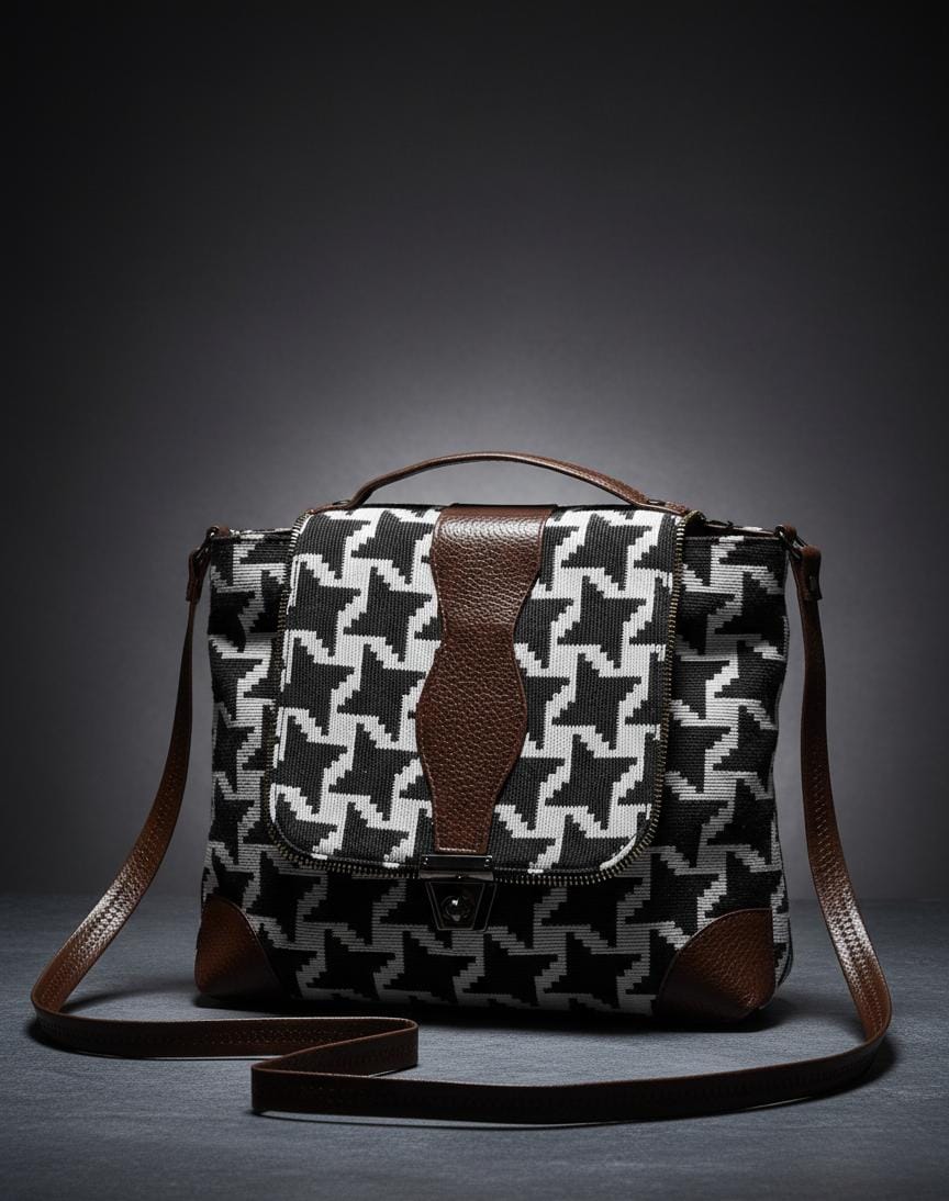 Trendy Black & White Houndstooth Sling Bag for Women | Premium Fabric Crossbody Shoulder Bag | Stylish Designer Handbag for Daily Use-Sling Bag-NONO & LULI-NONO & LULI