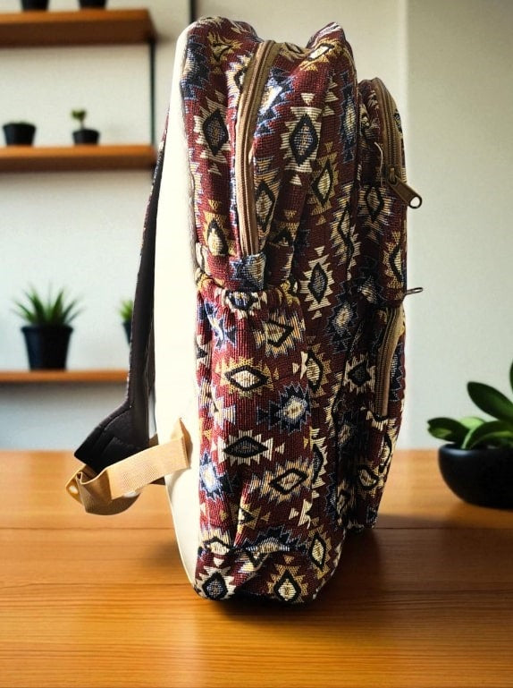 Tribal Print Hemp Backpack for Men & Women | Stylish Eco-Friendly School, Travel Bag & Laptop Bag