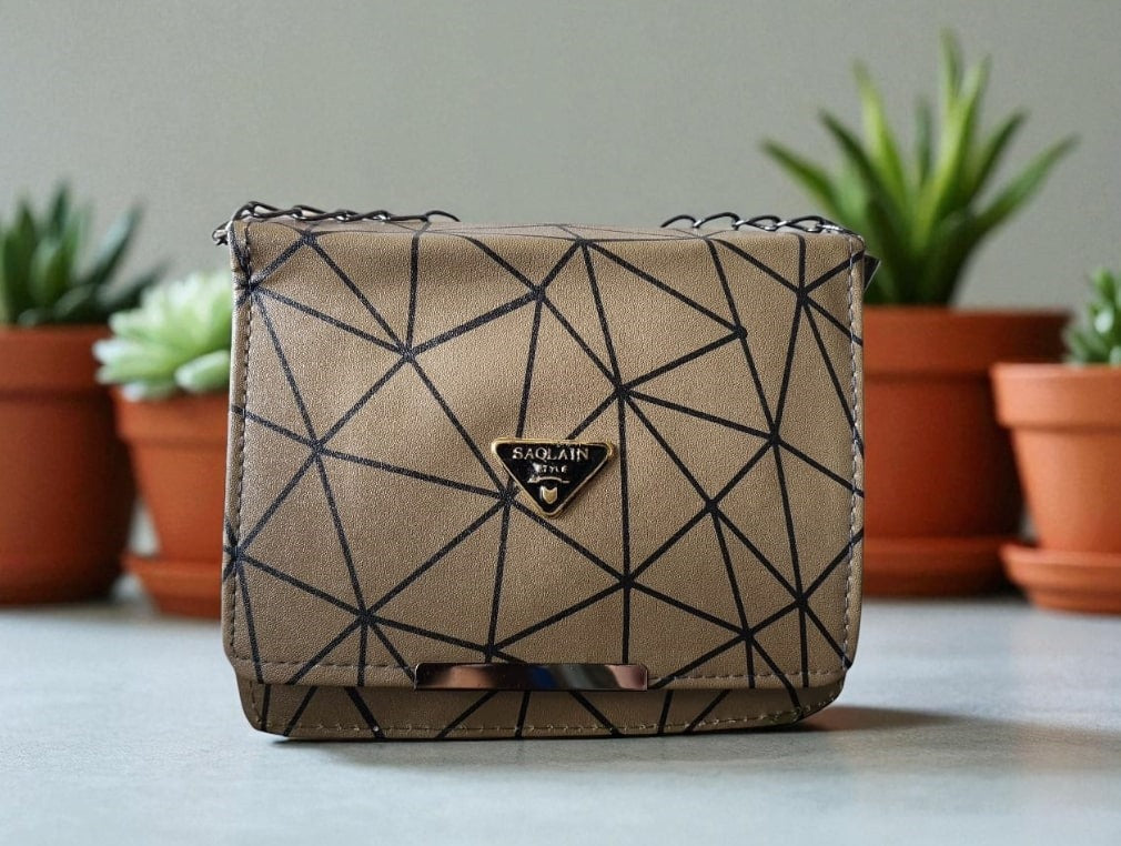 Trendy Geometric Pattern Brown PU Leather Sling Bags for Women & Girls – Stylish Crossbody Shoulder Bag