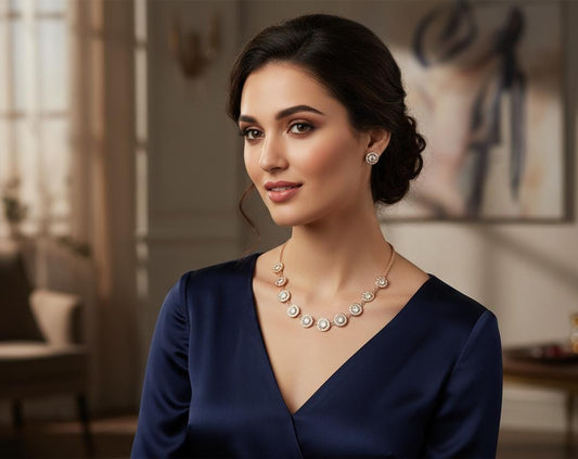 Rose Gold Plated Choker Necklace Set with Stud Earrings