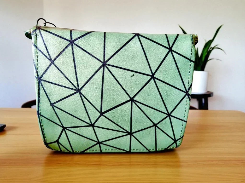 Trendy Geometric Pattern Green PU Leather Sling Bags for Women & Girls – Stylish Crossbody Shoulder Bag-Ledies hand bags-NONO & LULI-NONO & LULI