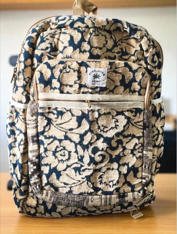 Floral Print Hemp Backpack for Men & Women | Eco-Friendly College, Travel Bag & Laptop Bag-Backpack-NONO & LULI-NONO & LULI