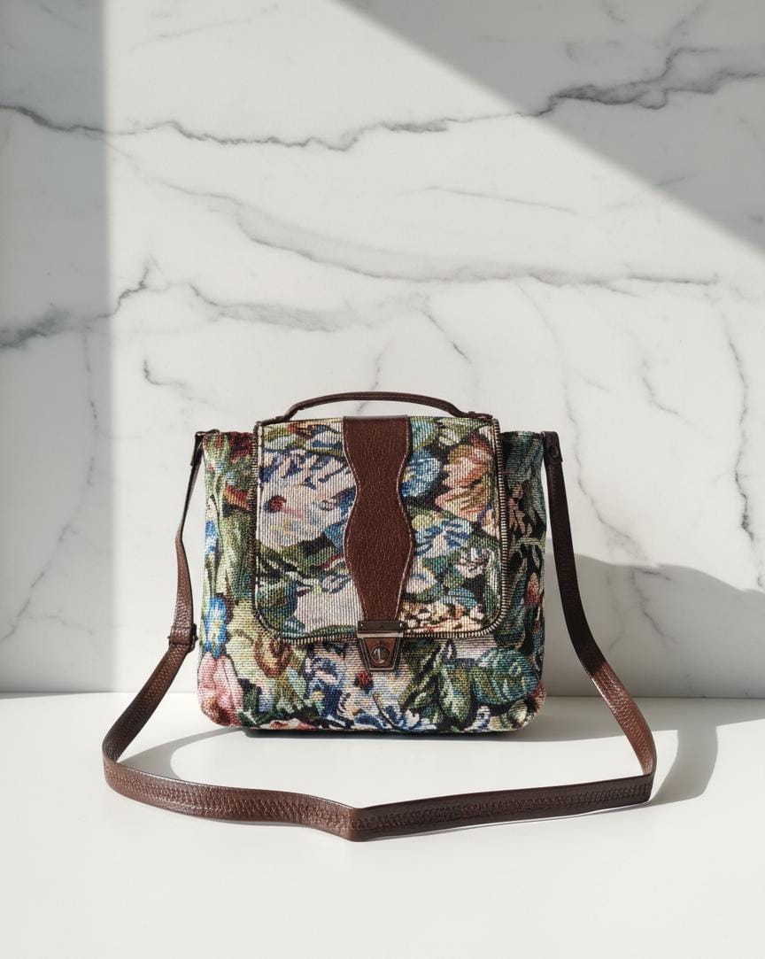 Elegant Floral Tapestry Shoulder Bag & Wallet Combo for Women | Vintage Style Woven Sling Bag Purse Set (Pack of 2)