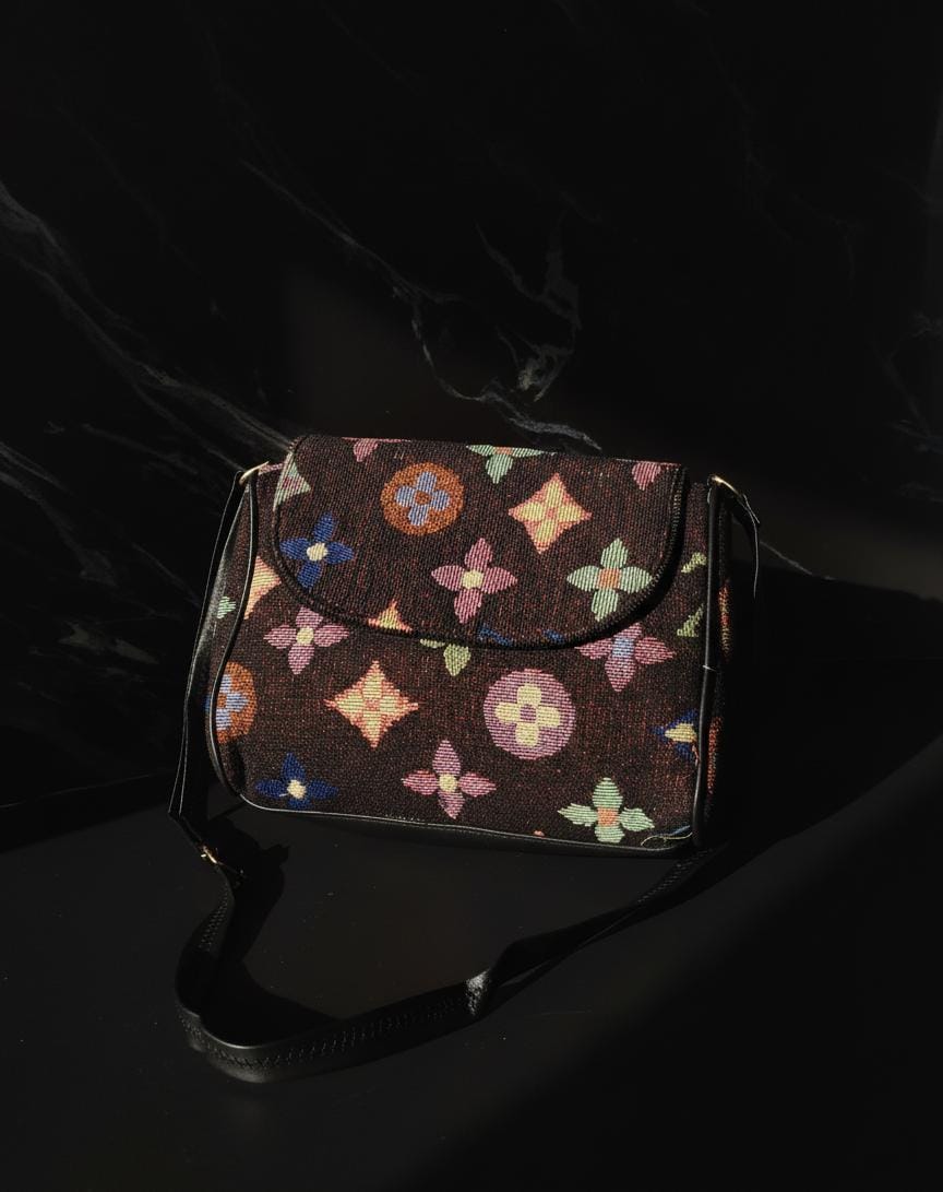 Stylish Logo Style Print Shoulder Bag & Geometric Clutch Combo for Women | Trendy Canvas Handbag with Matching Wallet Set (Pack of 2)