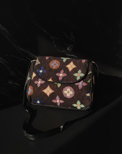 Stylish Logo Style Print Shoulder Bag & Geometric Clutch Combo for Women | Trendy Canvas Handbag with Matching Wallet Set (Pack of 2)