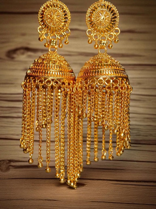 Traditional Gold Plated Jhumka Earrings for Women & Girls – Ethnic Long Hanging Jhumki Jewellery