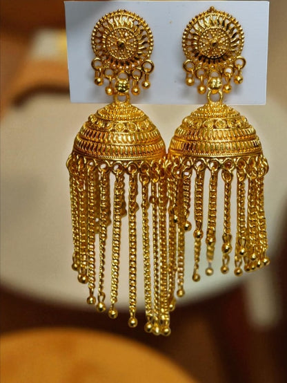 Traditional Gold Plated Jhumka Earrings for Women & Girls – Ethnic Long Hanging Jhumki Jewellery