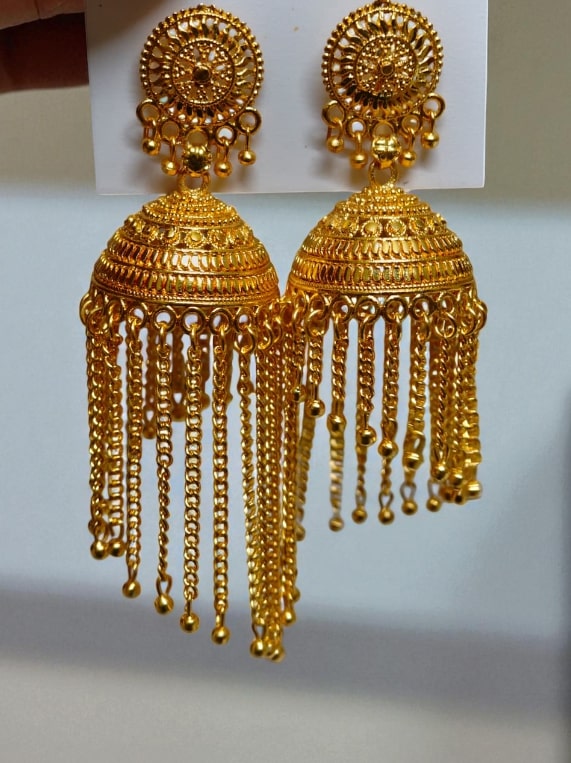 Traditional Gold Plated Jhumka Earrings for Women & Girls – Ethnic Long Hanging Jhumki Jewellery