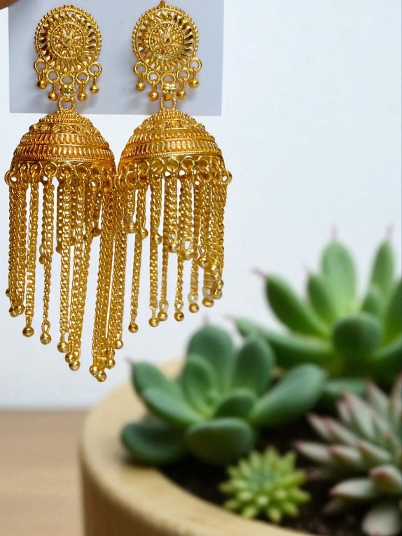 Traditional Gold Plated Jhumka Earrings for Women & Girls – Ethnic Long Hanging Jhumki Jewellery