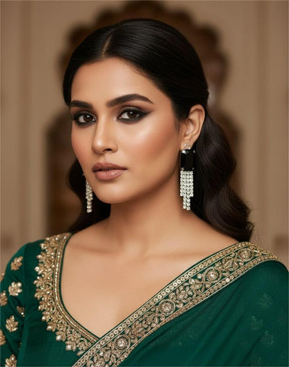 Black Stone Dangler Earrings with Crystal Tassels | Elegant Party & Wedding Jewelry-Jewellery-NONO & LULI-NONO & LULI