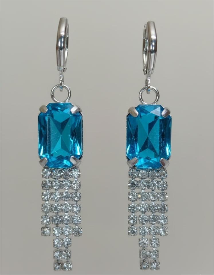 Blue Stone Dangler Earrings with Crystal Tassels | Elegant Party & Wedding Jewelry for Women-Jewellery-NONO & LULI-NONO & LULI