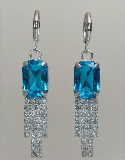 Blue Stone Dangler Earrings with Crystal Tassels | Elegant Party & Wedding Jewelry for Women-Jewellery-NONO & LULI-NONO & LULI