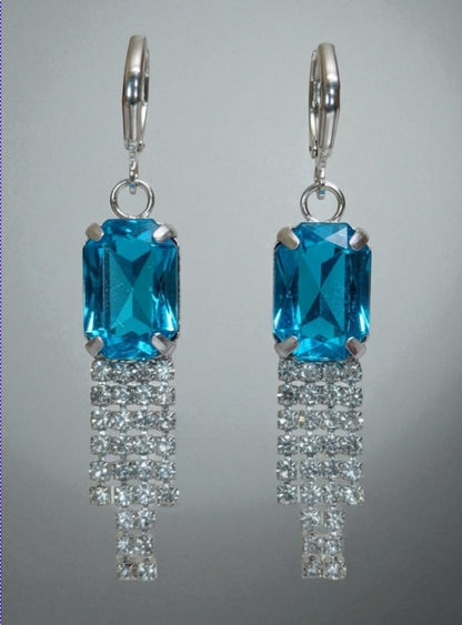 Blue Stone Dangler Earrings with Crystal Tassels | Elegant Party & Wedding Jewelry for Women-Jewellery-NONO & LULI-NONO & LULI