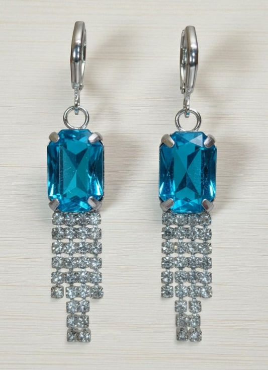 Blue Stone Dangler Earrings with Crystal Tassels | Elegant Party & Wedding Jewelry for Women-Jewellery-NONO & LULI-NONO & LULI