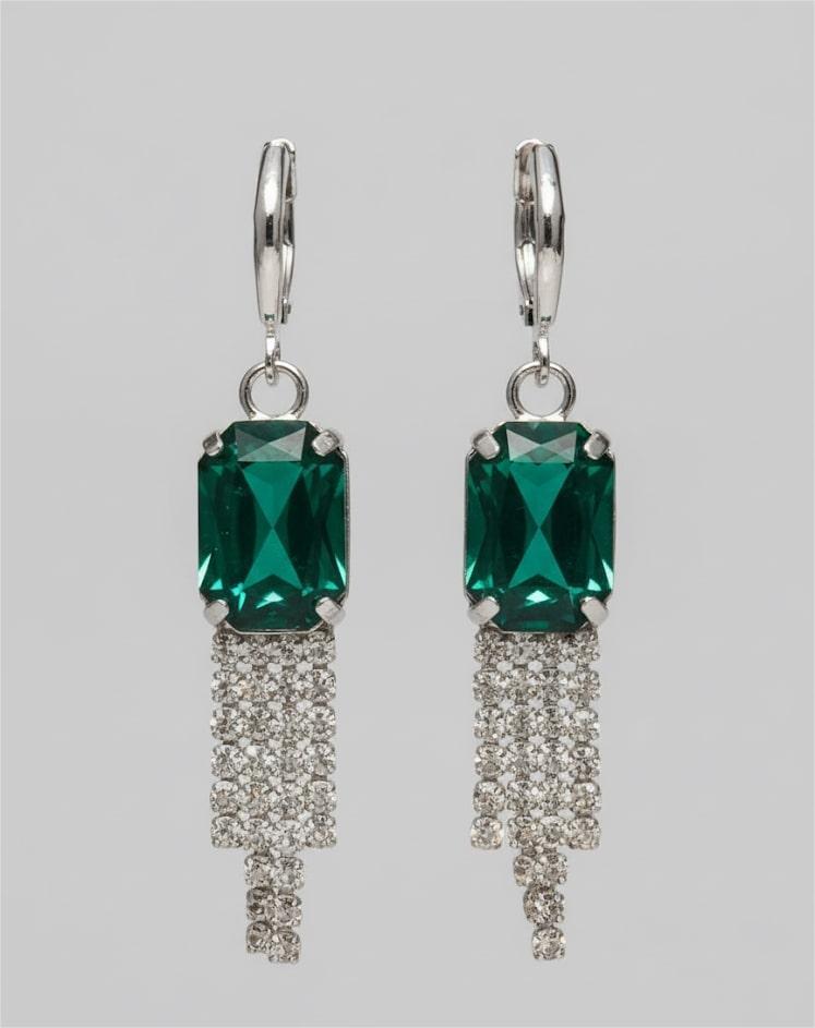 Green Stone Dangler Earrings with Crystal Tassels | Elegant Party & Wedding Jewelry for Women-Jewellery-NONO & LULI-NONO & LULI
