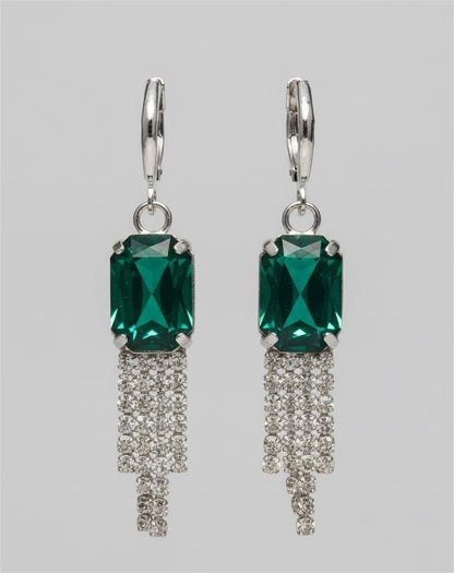 Green Stone Dangler Earrings with Crystal Tassels | Elegant Party & Wedding Jewelry for Women-Jewellery-NONO & LULI-NONO & LULI
