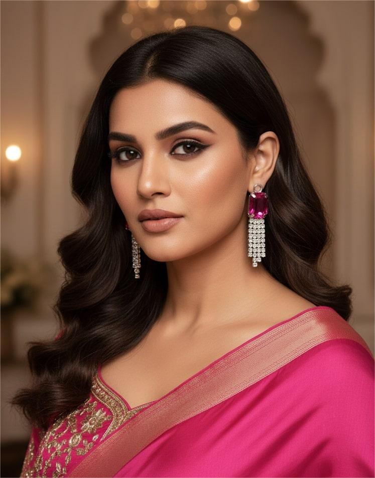 Pink Stone Dangler Earrings with Crystal Tassels | Elegant Party & Wedding Jewelry for Women-Jewellery-NONO & LULI-NONO & LULI