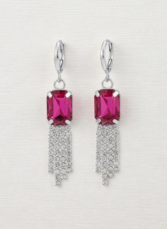 Pink Stone Dangler Earrings with Crystal Tassels | Elegant Party & Wedding Jewelry for Women-Jewellery-NONO & LULI-NONO & LULI