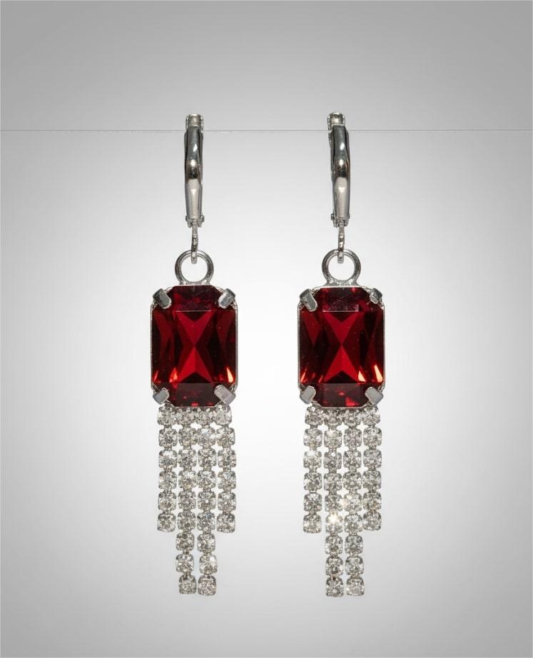 Red Stone Dangler Earrings with Crystal Tassels | Elegant Party & Wedding Jewelry for Women-Jewellery-NONO & LULI-NONO & LULI