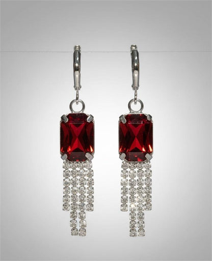 Red Stone Dangler Earrings with Crystal Tassels | Elegant Party & Wedding Jewelry for Women-Jewellery-NONO & LULI-NONO & LULI