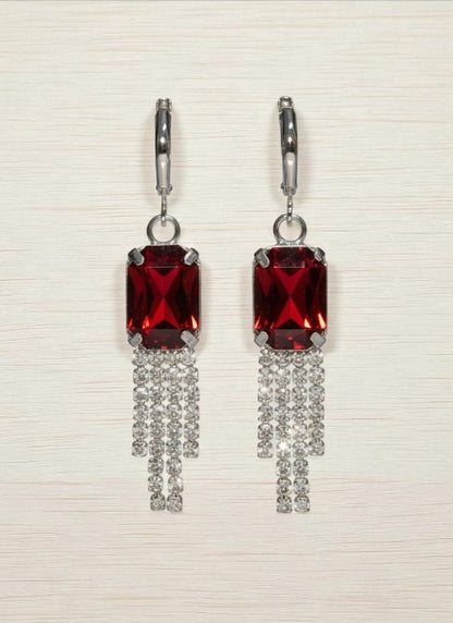 Red Stone Dangler Earrings with Crystal Tassels | Elegant Party & Wedding Jewelry for Women-Jewellery-NONO & LULI-NONO & LULI