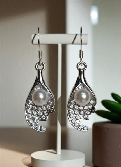 Elegant Pearl & Crystal Drop Earrings for Women | Silver Plated Fashion Jewellery-Jewellery-NONO & LULI-NONO & LULI