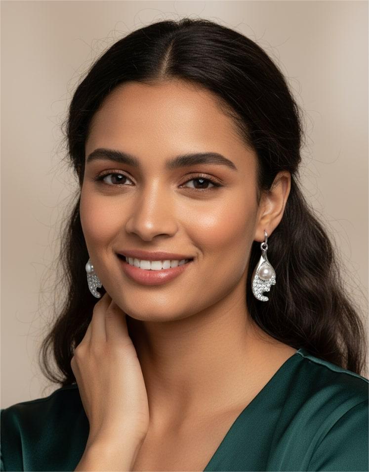 Elegant Pearl & Crystal Drop Earrings for Women | Silver Plated Fashion Jewellery-Jewellery-NONO & LULI-NONO & LULI