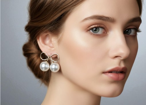 Elegant Bow Design White Pearl Drop Earrings | Fashion Jewelry for Women & Girls