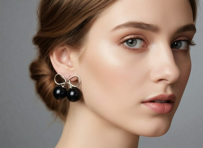Stylish Bow Design Black Pearl Drop Earrings | Fashion Jewelry for Women & Girls  Description