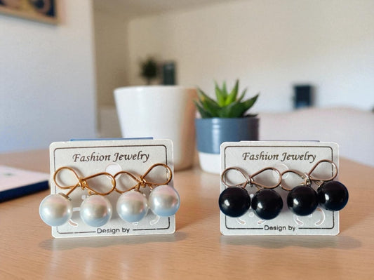 Women's Combo Pack: Bow Design White & Black Pearl Drop Earrings | Fashion Jewelry Set