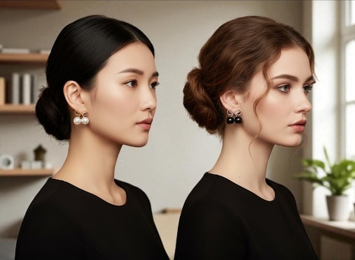 Women's Combo Pack: Bow Design White & Black Pearl Drop Earrings | Fashion Jewelry Set