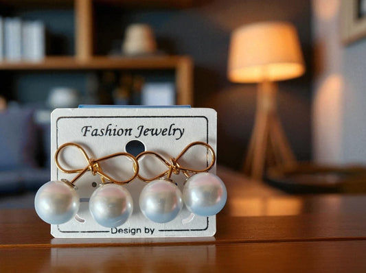 Elegant Bow Design White Pearl Drop Earrings | Fashion Jewelry for Women & Girls