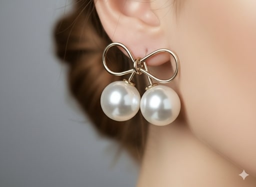 Elegant Bow Design White Pearl Drop Earrings | Fashion Jewelry for Women & Girls