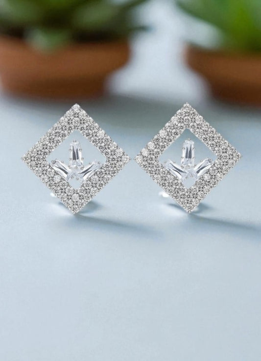 Statement Square Pave CZ Stud Earrings for Wedding & Evening Wear-Jewellery-NONO & LULI-NONO & LULI