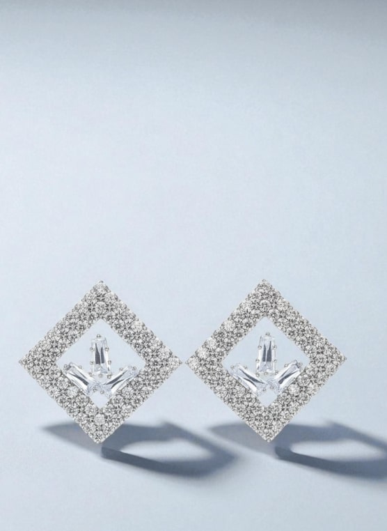 Statement Square Pave CZ Stud Earrings for Wedding & Evening Wear-Jewellery-NONO & LULI-NONO & LULI