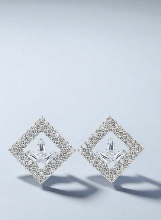 Statement Square Pave CZ Stud Earrings for Wedding & Evening Wear-Jewellery-NONO & LULI-NONO & LULI