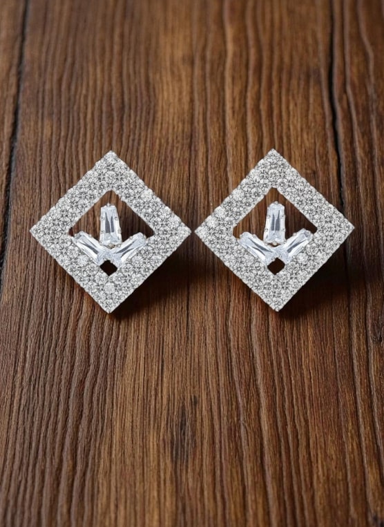 Statement Square Pave CZ Stud Earrings for Wedding & Evening Wear-Jewellery-NONO & LULI-NONO & LULI