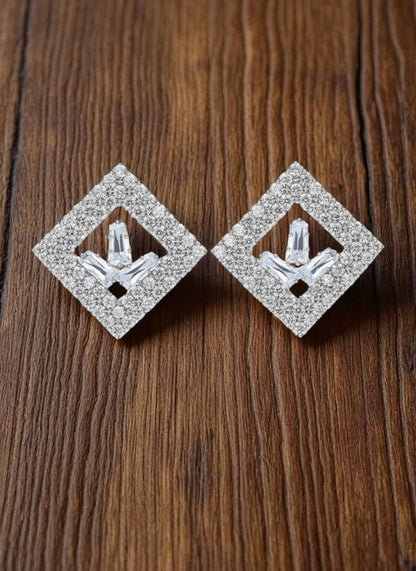 Statement Square Pave CZ Stud Earrings for Wedding & Evening Wear-Jewellery-NONO & LULI-NONO & LULI