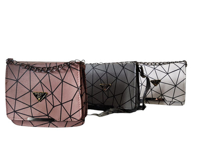 Trendy Geometric Pattern Pink PU Leather Sling Bags for Women & Girls – Stylish Crossbody Shoulder Bag