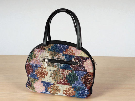 Stylish Abstract Design Handbag for Women | Trendy Fabric Purse with Black Handle