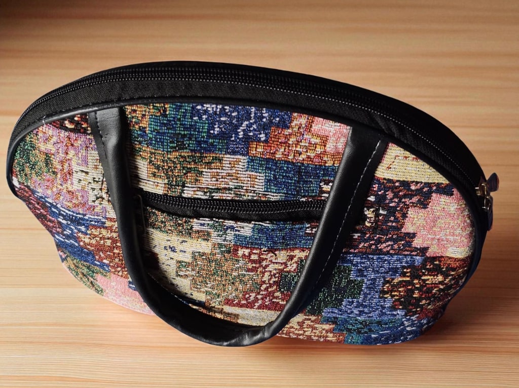 Stylish Abstract Design Handbag for Women | Trendy Fabric Purse with Black Handle