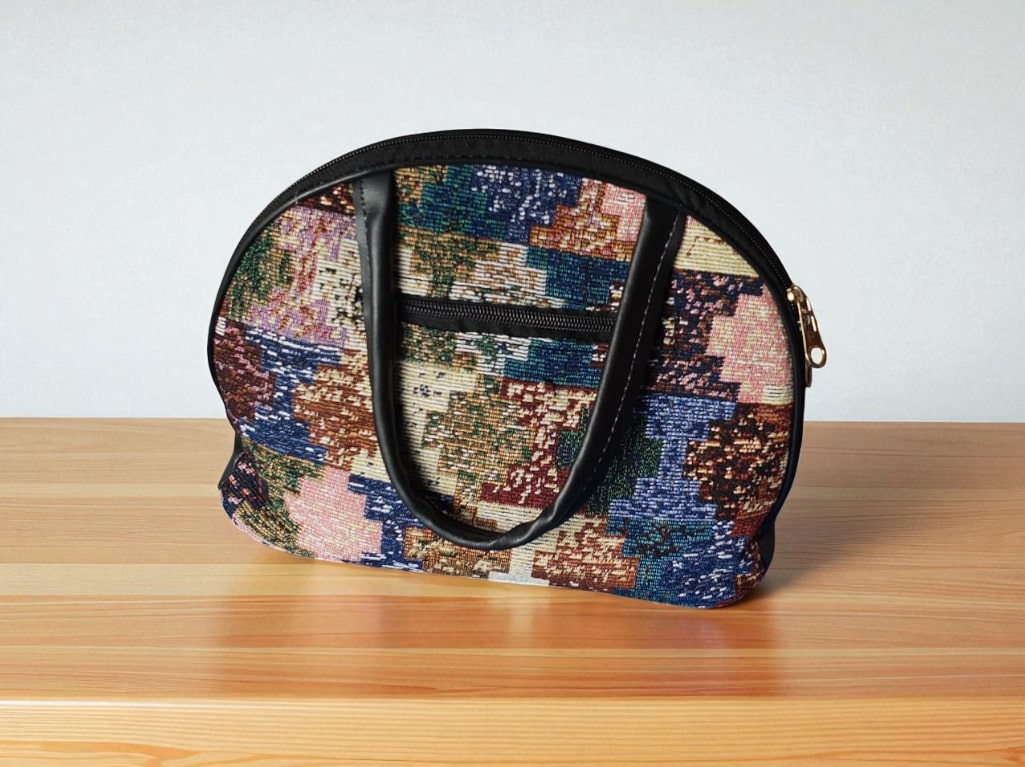 Stylish Abstract Design Handbag for Women | Trendy Fabric Purse with Black Handle