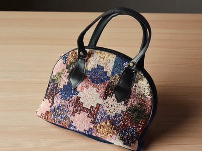 Stylish Abstract Design Handbag for Women | Trendy Fabric Purse with Black Handle